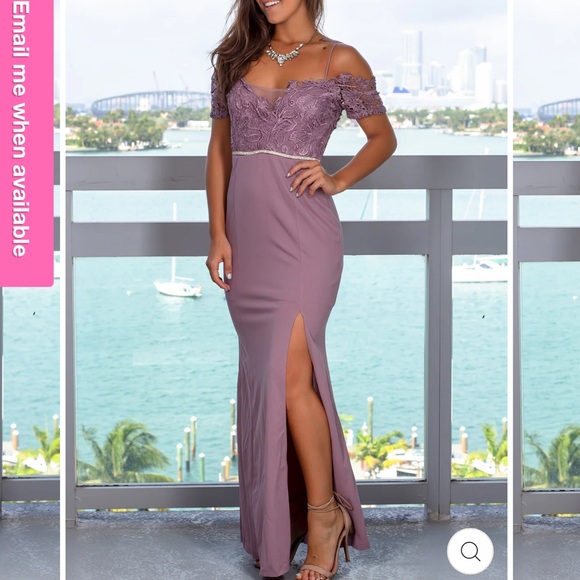 LIKE NEW! 💜 MAUVE COLD SHOULDER MAXI DRESS GOWN Womwn’a size Medium - Picture 2 of 14